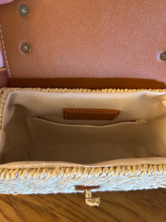 Woven Crossbody with Cognac Leather Trim and Gold Details - Picture 3 of 3